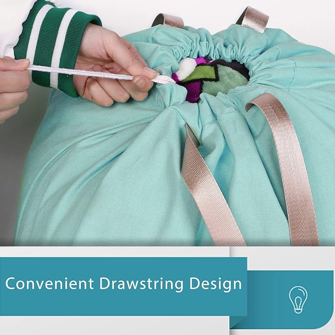 LOLOMLO Extra Large Canvas Laundry Bags with Handles & Drawstring Closure, Heavy Duty Tears Resistant Clothes Storage Travel Bags,25.5"x34",Teal Blue