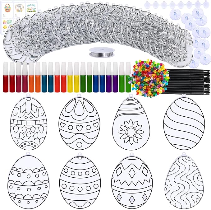 24 Sets Easter Egg Suncatcher Ornaments Decoration DIY Window Paint Art Stickers Craft Kit 8 Designs Easter Egg Suncatchers for Kids Classroom Easter Spring Activity Art Projects Basket Party Favors