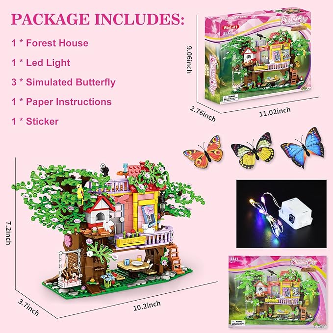 840 Piece Tree House Building Sets,Girls Creative Forest House Building Blocks Kit,STEM Friends Friendship Tree House with Swing Animals Flowers,Christmas Birthday Gifts for Girl Boy Age 6-12+