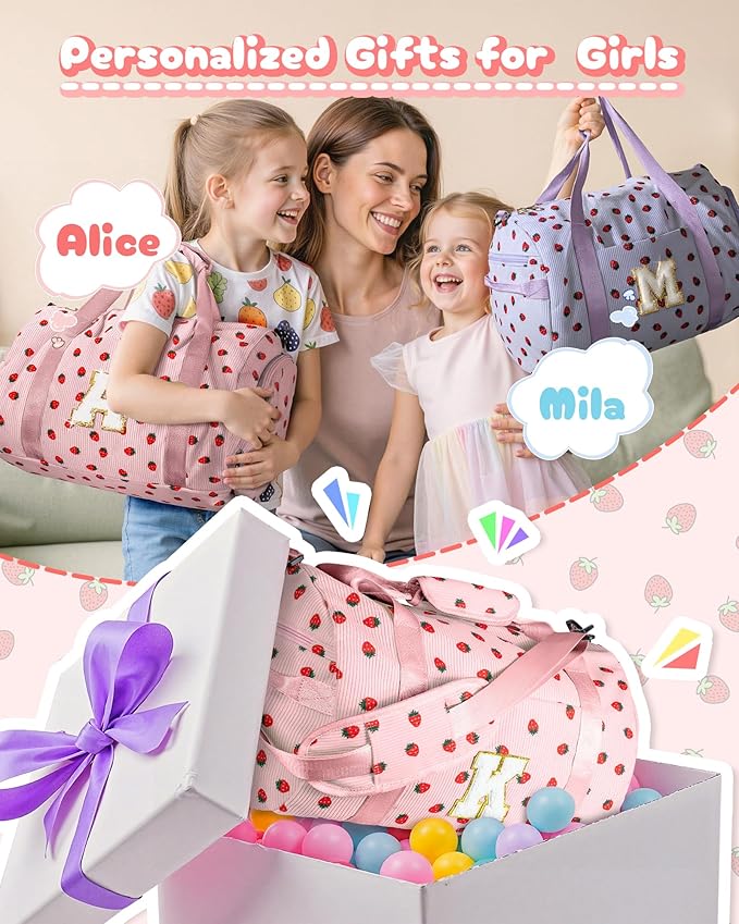 Birthday Gifts for Granddaughter, Girls Gym Bag, Kids Personalized Weekend Duffel Bags with Shoe Compartment, Initial Travel Tote with Makeup Bag, Gift for Cheerleader Girl (Letter I)