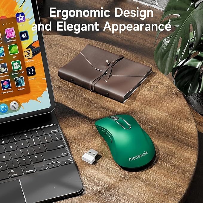 memzuoix 2.4G Wireless Mouse, 1400 DPI Computer Mice USB Receiver, Portable Wireless USB Mouse Battery Powered Cordless Mice for Laptop, PC, Desktop, 5 Buttons (Dark Green)