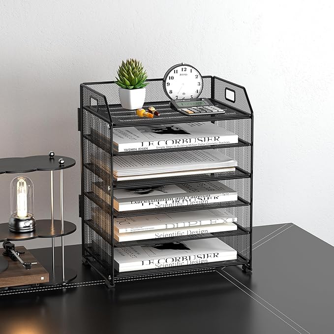 6 Tier Desk Organizer, Heavy-Duty Thick Metal Letter Tray Organizer, Large Capacity Desktop File Organizer for Heavy Files, Easy to Assemble for Home, Office & Classroom
