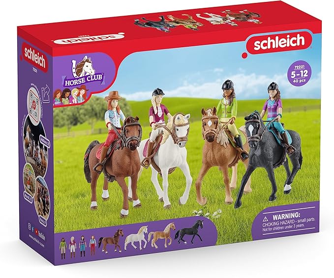 Schleich Horse Club Ride Out 40-Piece Playset Horse Gifts for Girls & Boys Ages 5+ with 4 Horse Rider Girls, 4 Horse Toys and Horse-Riding Accessories