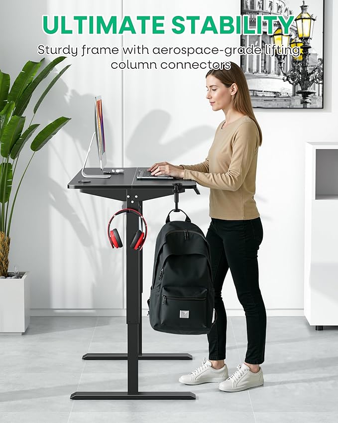 VECELO Electric Standing Desk Adjustable Height, 48 x 24 Inch Computer Desk with Headphone Hook, Memory Preset Gaming Desk, Dual-Motor, Easy Assemble for Home, Office, Black