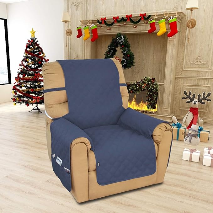 Easy-Going Sofa Slipcover Waterproof Recliner Chair Cover Non-Slip Fabric Couch Cover for Living Room Washable Furniture Protector for Pets Kids Children Dog Cat (Recliner, Navy)