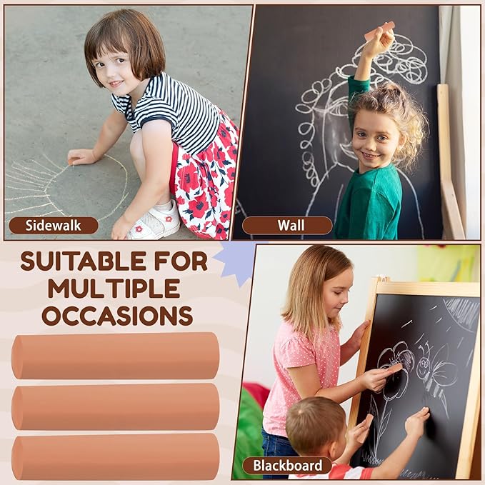 Fulmoon 40 Pcs Jumbo Sidewalk Chalk for Kids Outdoor Art Non Toxic Large Washable Street Chalk for Adults Drawing Painting Graffiti Classroom(Light Tan,Round Style)