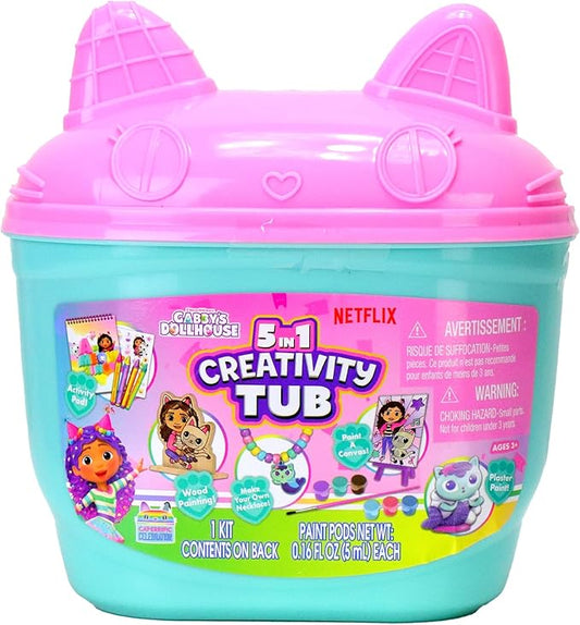 Gabby's Dollhouse 5 in1 Creativity Tub, 49-Piece Paint and Color Preschool Arts and Crafts Activity Set, Kids Toys for Ages 3 Up