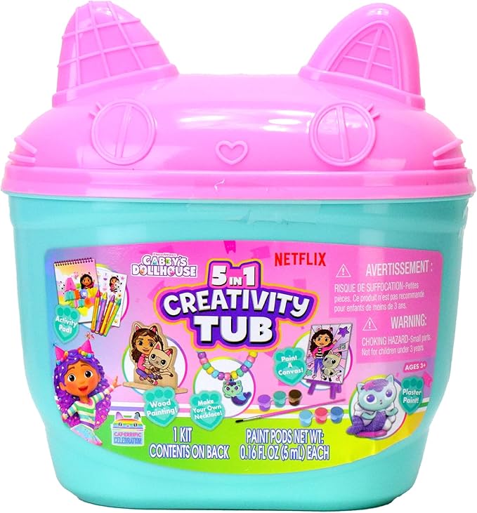 Gabby's Dollhouse 5 in1 Creativity Tub, 49-Piece Paint and Color Preschool Arts and Crafts Activity Set, Kids Toys for Ages 3 Up