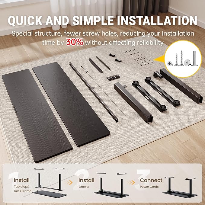 Veken 47.2" Standing Desk, Adjustable Height Office Desk with Wood Desktop, Computer Table for Home Work, Study and Gaming, Small Spaces, Modern Furniture, Black