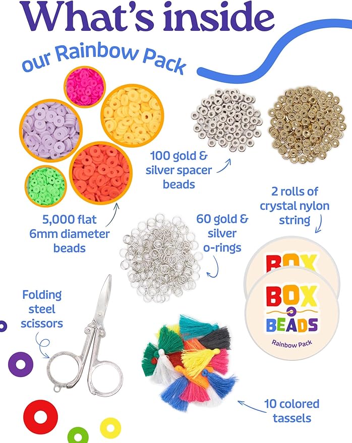 Felix LeChef Clay Bead Bracelet Making Kit for Girls Ages 10-12, 6000 Pcs Jewelry Craft Set, 24 Color Flat Clay Heishi Bead kit, Tassels and Charms for Jewelry Making, Preppy Friendship Bracelets
