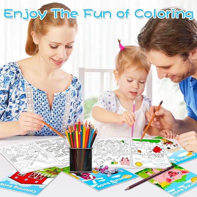 24Pcs Farm Animals Mini Coloring Books for Kids Party Favors Bulk Gift Cows Horses Barns Small Art Drawing Book for Goodie Bags Stuffer for Holiday Birthday Party School Classroom Activity Supplies
