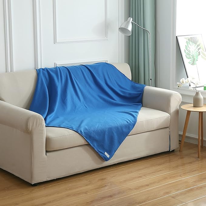 Fleece Throw Blanket Bulk Fleece Blankets Solid Lightweight Warm Soft Cozy Pet-Friendly for Home Bed Sofa Couch Dorm Office Wedding Gifts Travel Airplane for Seasons (Blue, Pack of 6-50x60 Inches)