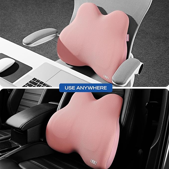 Skechers Women’s Lumbar Pillow,Memory Foam Lumbar Support Pillow for Office,Chair Lower Back Pain Relief Lumbar Pillow,Ergonomic Design Back Support Pillow for Office Chair,Car,Home,Travel,Pink