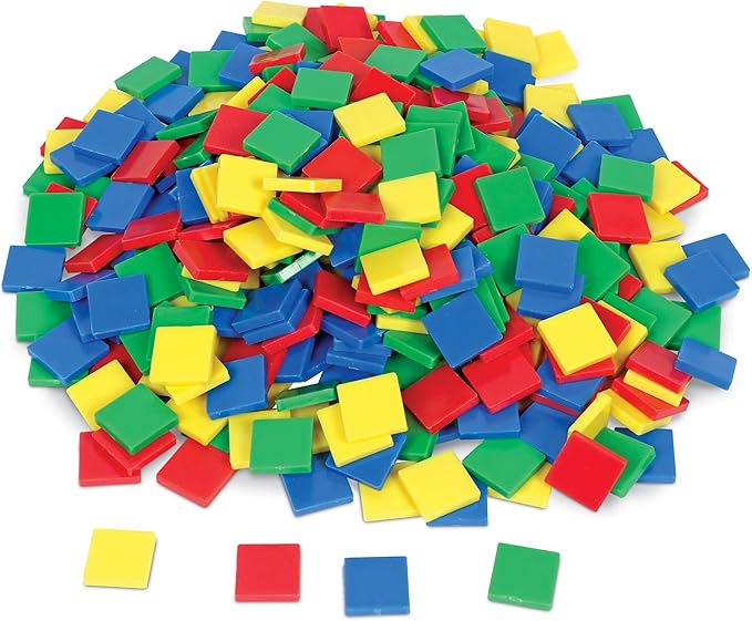Learning Resources Square Color Tiles, Counting, Sorting Toy, Set of 400 in 6 Colors, Ages 3+