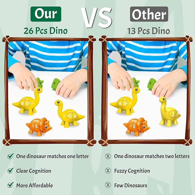 Christmas Party Games 26 Pcs Alphabet Learning Dinosaur Toys,Uppercase Paired Lowercase Matching Letters Color Sorting Fine Motor Toy, Montessori Toys for Kids for 2-5 Boys Girls