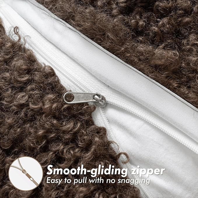 Woaboy Faux Fur Throw Pillow Covers 20x12 Inch Set of 2 Boucle Neutral Decorative Lumbar Sherpa Fuzzy Accent Soft Sheepskin Fleece Cushion Modern Home Decor for Couch Sofa Bedroom Livingroom,Chocolate