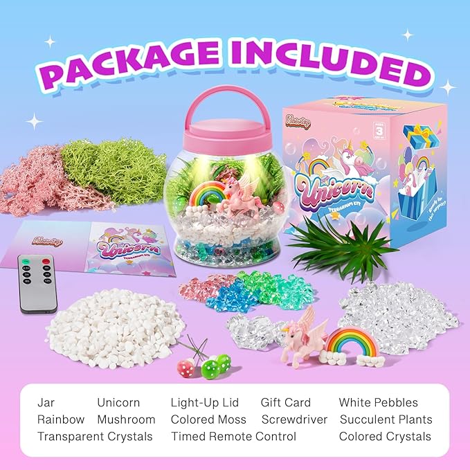 Hasviey Terrarium Kit for Kids, Light Up Unicorn Toys for Girls 6-8, DIY Kids Arts and Crafts Kit with Remote Control, Preschool Learning & Education Science Kits & Toys, Gift Ideas for Birthday Xmas