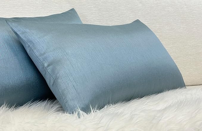 Aiking Home 12x24 Inches Faux Silk Rectangular Throw Pillow Cover, Zipper Closure, Slate (Set of 2)
