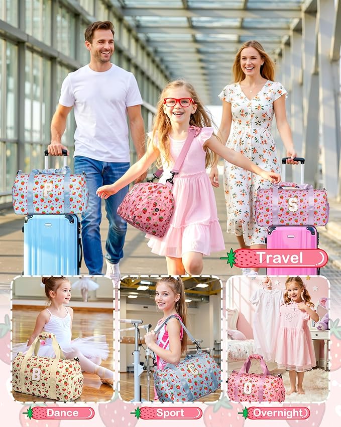 Girl Must Haves - Girl Gym Bag with Shoe Compartment, Kid Personalized Weekender Overnight Bags with Skin Care Pouch, Girly Gifts for 3 4 5 6 7 8 9 10 11 12 Year Old Girls