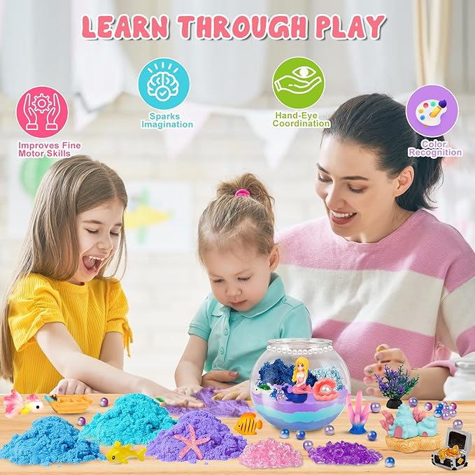 Light Up Mermaid Terrarium Kit for Kids, DIY Mermaid Toys Craft Kits for Kids, LED Night Light with Remote for Girls Ages 4-12 Year Old, 4 Light Modes, DIY Arts & Crafts Gift for Girls