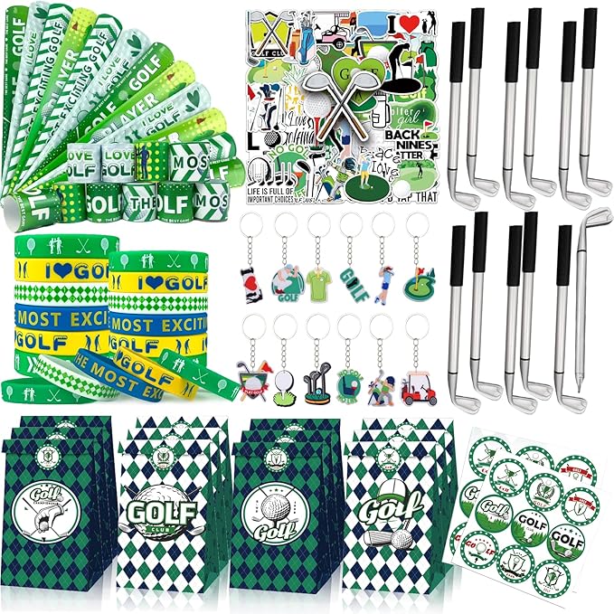 Golf Party Favors 110Pcs Golf Themed Birthday Party Supplies Include Keychains Slap Bracelets Goodie Bags Stickers Golf Themed Party Favors Gifts for Pinata Filler