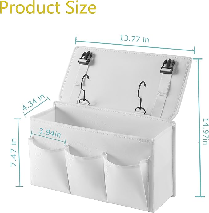 Bedside Caddy Bedside Storage Organizer ,Bed Caddy With Thickened Material Suitable for Homes, Dormitories, Hospitals, Cribs, RVs，Great for Magazines,Books ,Remote, Phone (white)