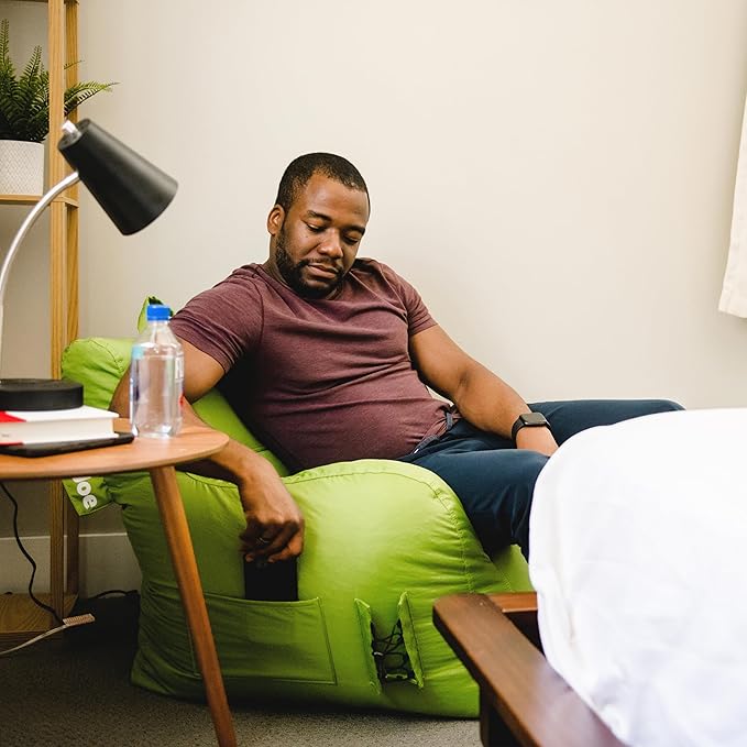 Big Joe Dorm Bean Bag Chair with Drink Holder and Pocket, Spicy Lime Smartmax, Durable Polyester Nylon Blend, 3 feet