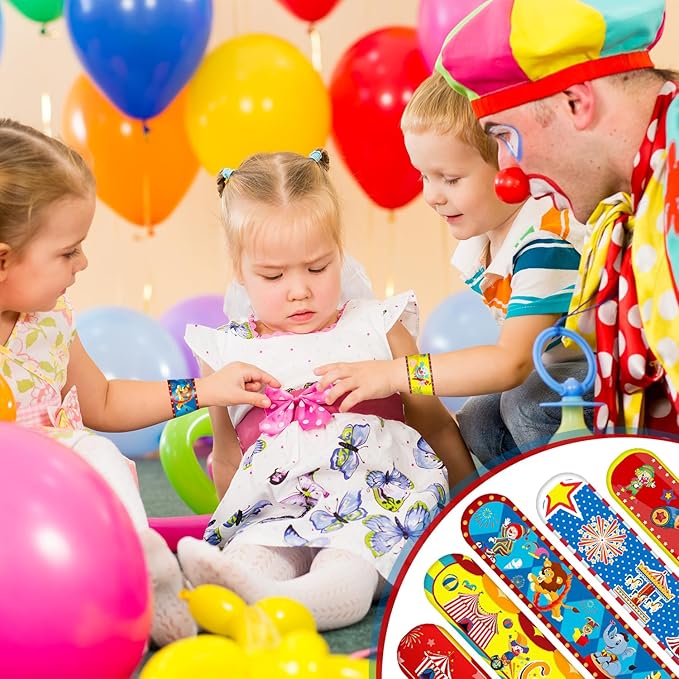 Carnival Party Favors 60 PCS Circus Carnival Clown Animal Slap Bracelets Wristbands for Kids Carnival Theme Birthday Party Decorations Supplies Baby Shower Classroom Rewards Gifts