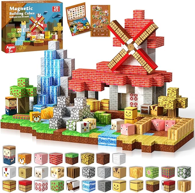 Goody King Magnetic Blocks | 120PCS Magnetic Building Blocks,Magnetic Blocks Farm,STEM Montessori Sensory Toys for Toddlers Kids Boys Girls Ages 3 4 5 6 7 8 9 10 Christmas Birthday Gifts