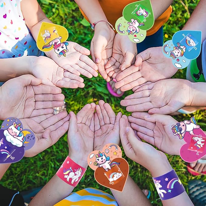 30 Pack Valentines Day Gifts for Kids, Unicorn Slap Bracelets Party Favor Set with Valentines Greeting Cards for Kids, Valentine's Day School Prize Party Favor, Classroom Exchange Gift