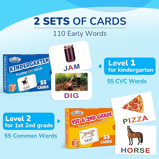BenBen Spelling Games with Flash Cards, Montessori Toys for 3 4 5 6 Years Old Kids, Wooden Matching Letters Toys, CVC Word Educational Learning Toys, Gift for Preschool Kindergarten