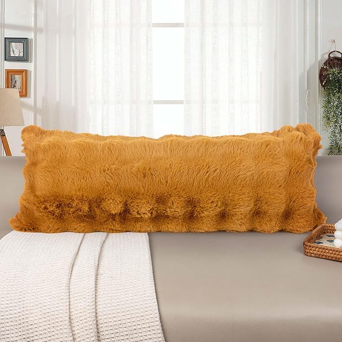 14x36 Faux Fur Lumbar Pillow Cover, Coco Brown Bubble Texture Raised Plush Soft Cushion Case for Sofa Bed Living Room Home Decor, ONLY 1 Cover