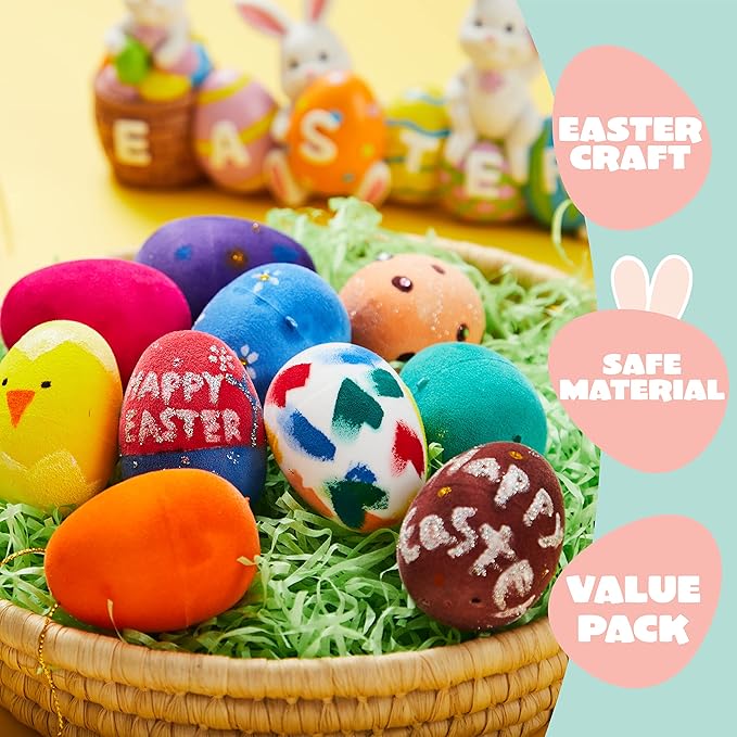Klever Kits 24Pcs Easter Eggs Painting Kit Easter Egg Coloring Craft DIY Doodle for Kids with Stickers and Stencils for Theme Party, Creativity Activities, Decoration