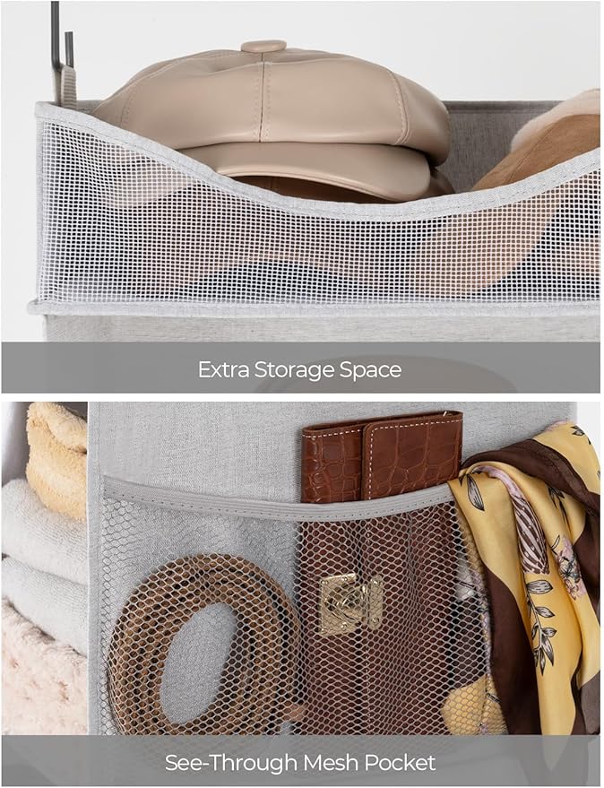 StorageWorks Hanging Closet Organizer, 3-Shelf Hanging Closet Shelves with Top Shelf, 15 ¾"W x 12" D x 31" H, Extra-Large Space, Light Grey