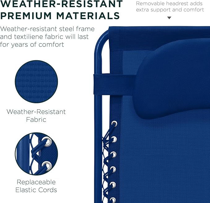 Best Choice Products Oversized Zero Gravity Chair, Folding Outdoor Patio Lounge Recliner w/Cup Holder Accessory Tray, Pillow - Marine