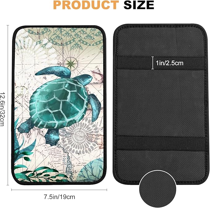 Adastrah Universal Car Center Console Cushion Pad,Sea Turtle 2 Car Armrest Pad Car Armrest Seat Box Cover Protector for Most Vehicle, SUV, Truck, Car
