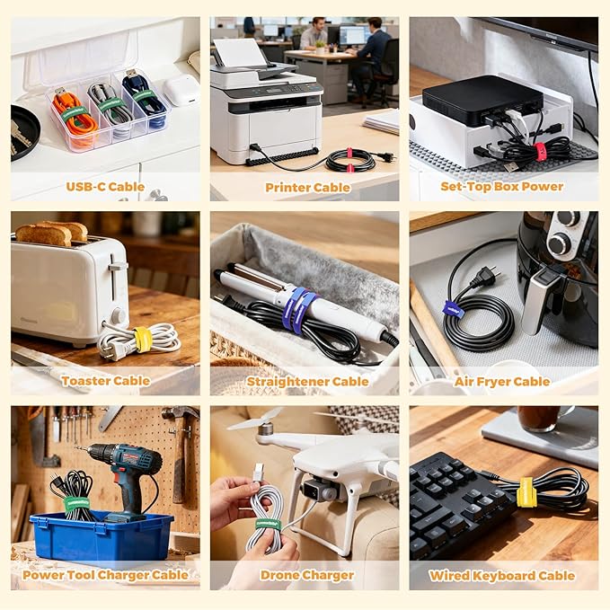 SummerBrite 70 Pack Multi-Color Cable Ties 8 Inch with Writable Labels, Reusable Cord Organizer Straps, Hook & Loop Wire Management for TV, Audio, Ethernet, Electronics & Heavy Duty Cords