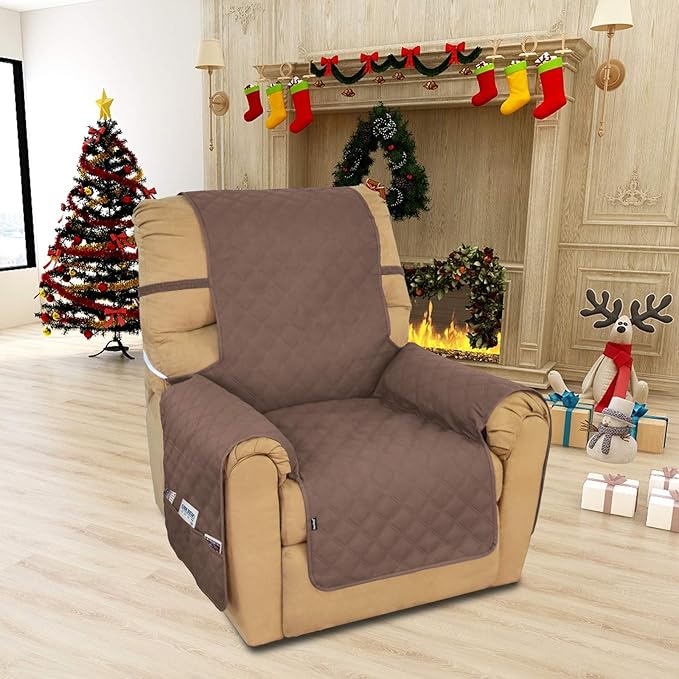 Easy-Going Sofa Slipcover Waterproof Recliner Chair Cover Non-Slip Fabric Couch Cover for Living Room Washable Furniture Protector for Pets Kids Children Dog Cat (Recliner, Brown)