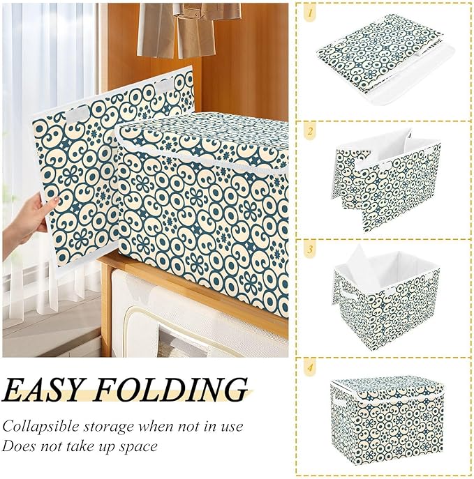 senya Large Storage Bins with Linen Collapsible Foldable Storage Cubes Fabric Closet Organizer Containers box with Flip-Top Lid for Home Bedroom Office 16.7 x 12.6 x 11.8in (Abstract Ornament)