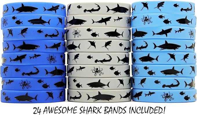 Gypsy Jade's Shark Party Favors - Wristbands for Shark Themed Parties - Pack of 24!