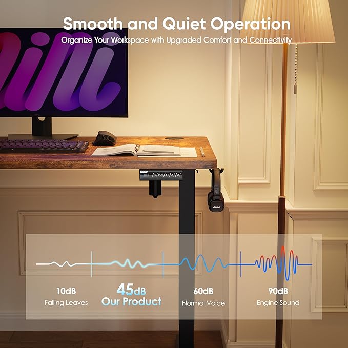 Monomi 55" Electric Standing Desk,Height Adjustable Home Office Sit Stand Up Computer PC Table,Tall Standup Workstation, Gaming, Writing, Study,Bedroom Rising Desks with Two-Piece Desktop,Brown