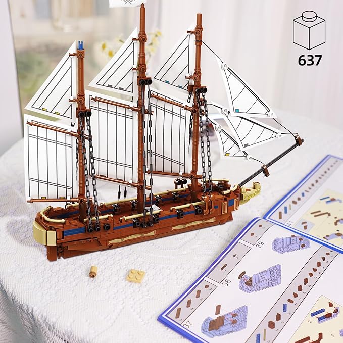 KAZI Ship Building Kit for Adults Kids,Sailing Adventure Toy Boat Building Blocks Set,Ship Model Home Decor,Fun Toy Gift for 8 9 10 11 12 Plus Year Old Boys and Girls
