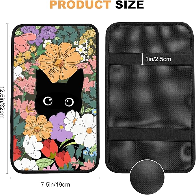 Black Cat Auto Center Console Pad,Soft Waterproof Car Center Console Cover Auto Armrest Seat Box Cover Protector for Most Vehicle SUV Truck Car