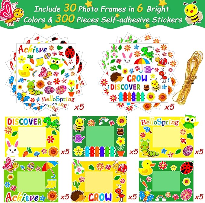 30 Packs Spring Craft Kits for Kids Springtime DIY Picture Frame Craft Flower Bee Butterfly Easter Art Craft Mothers Day Craft Party Favors Home Classroom Game Activities Bulletin Board Decoration