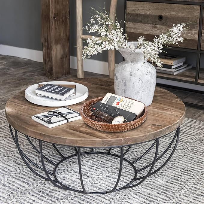 Hipiwe Small Key Basket Bowl for Entryway 7.6" Round Woven Wicker Basket Fruit Serving Tray Woven Basket Wall Decor Rattan Organizer Basket for Keys Wallet Cell Phone, Brown