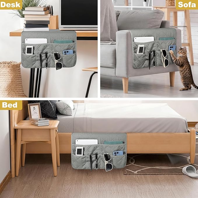 Remote Control Holder for Recliner,Armchair Caddy,Non Slip Sofa Armrest Storage Organizer for Recliner Couch with 6 Pockets for TV Remote,Cell Phone,Magazine (Grey)