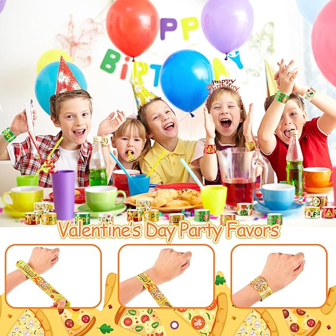 48 Pcs Pizza Slap Bracelets Bulk Party Favors Plastic Colorful Cute Snap Bracelets for Kids Goodie Bag Stuffers Party Supplies Classroom Rewards Prizes Birthday Exchanging Gift, 12 Styles