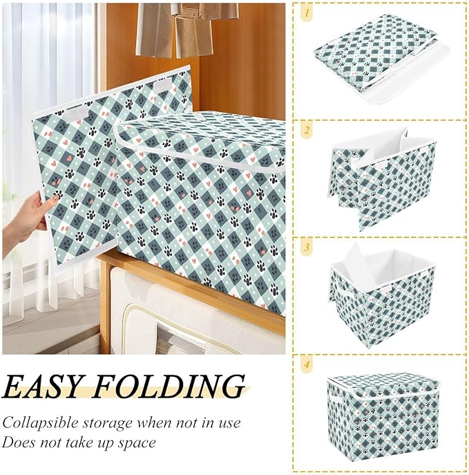 senya Large Storage Bins with Linen Collapsible Foldable Storage Cubes Fabric Closet Organizer Containers box with Flip-Top Lid for Home Bedroom Office 16.7 x 12.6 x 11.8in (Much Dog Paw Print)