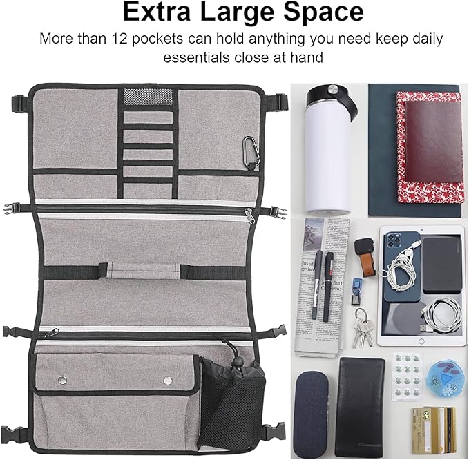 Wheelchair Storage Bag, Double-Sided Armrest Pouch with Cup Holder and Reflective Strip, for Wheelchairs and Walkers (Gray)