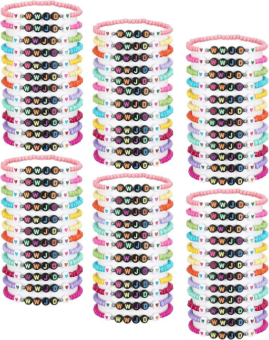 72 Pcs WWJD Bracelets Jesus You Christian Bracelets Bulk, Beaded Friendship Bracelet for Women Men Colorful Religious Bracelets Inspirational Reminder Jewelry Gift